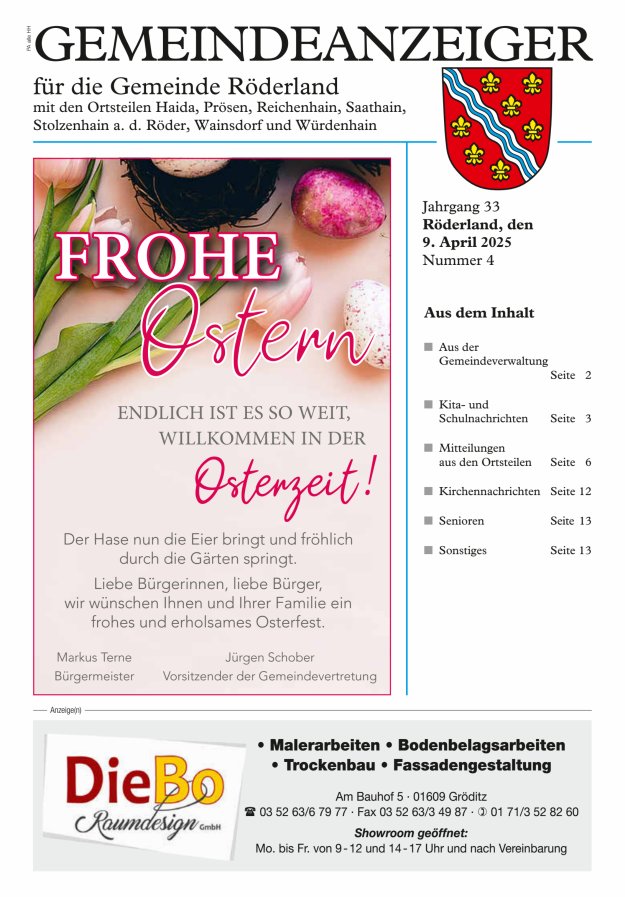 Gemeindeanzeiger - Amtsblatt für die Gemeinde Röderland Titelblatt 04/2025