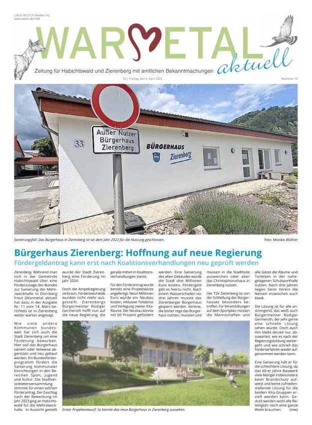 Warmetal aktuell (Habichtswald + Zierenberg) Titelblatt 14/2025