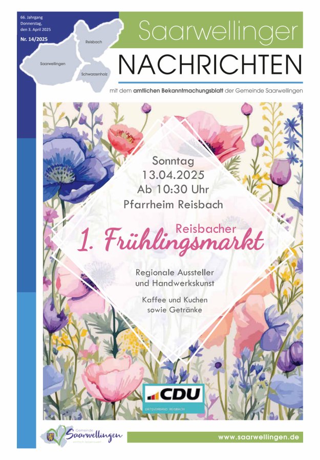 Saarwellinger Nachrichten Titelblatt 14/2025