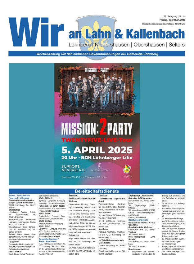 Amtliches Mitteilungsblatt der Gemeinde Löhnberg Titelblatt 14/2025