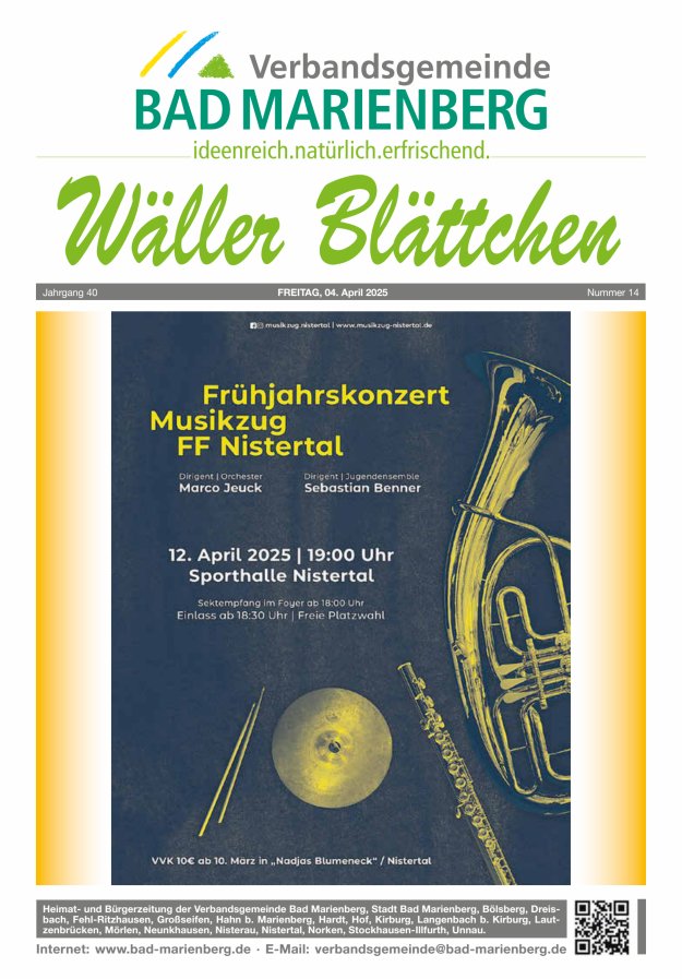 Wäller Blättchen - Verbandsgemeinde Bad Marienberg Titelblatt 14/2025