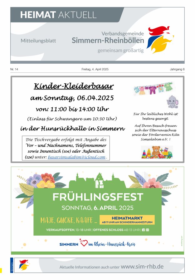 Heimat Aktuell - Mitteilungsbl der VG Simmern-Rheinböllen Ausg Simmern Titelblatt 14/2025