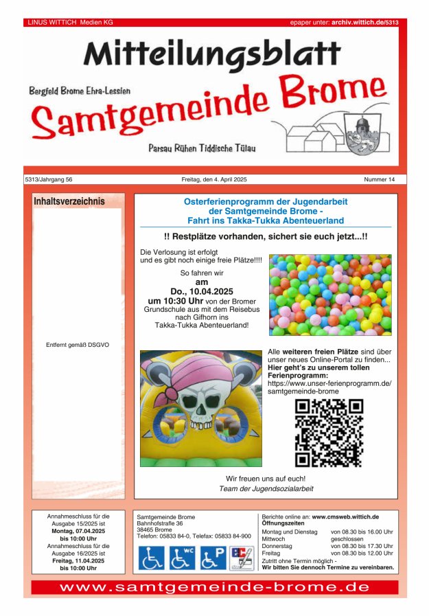 Mitteilungsblatt der Samtgemeinde Brome Titelblatt 14/2025