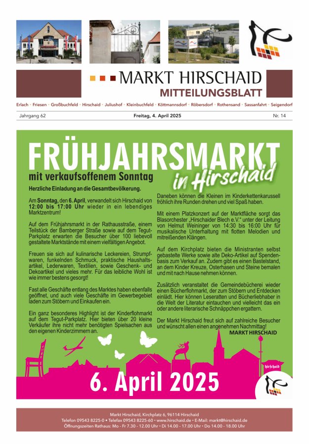 Mitteilungsblatt Markt Hirschaid Titelblatt 14/2025