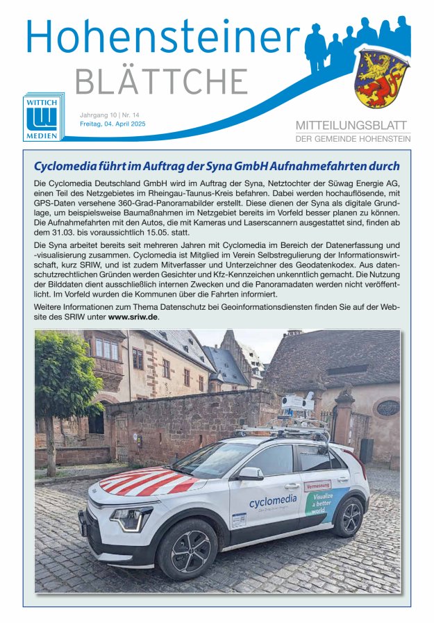 Hohensteiner Blättche Titelblatt 14/2025