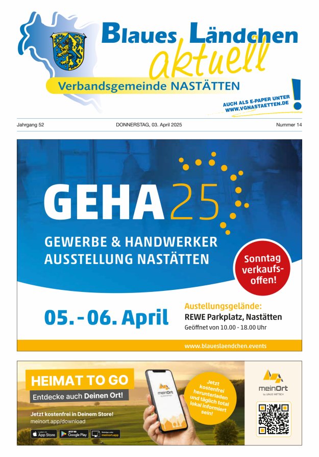 Blaues Ländchen aktuell - Heimat- u Bürgerzeitung VG Nastätten Titelblatt 14/2025