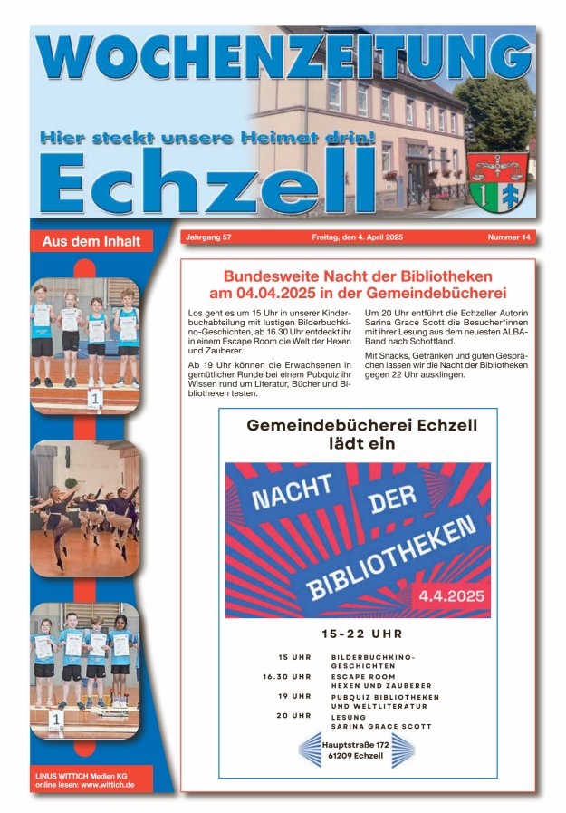Wochenzeitung für die Gemeinde Echzell Titelblatt 14/2025