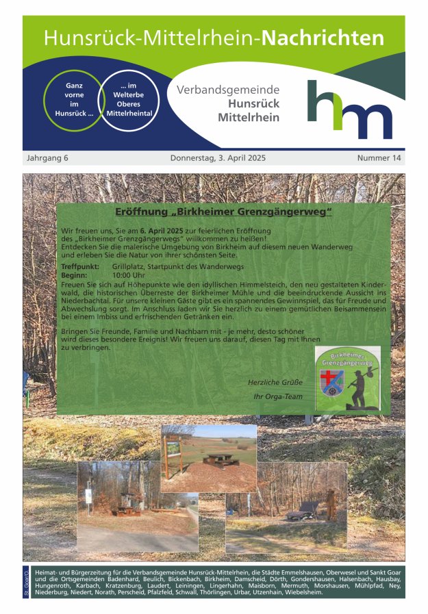 Hunsrück-Mittelrhein Nachrichten Ausgabe St Goar Oberwesel Titelblatt 14/2025