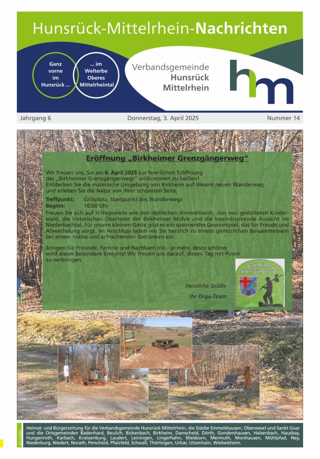 Hunsrück-Mittelrhein Nachrichten Ausgabe Emmelshausen Titelblatt 14/2025