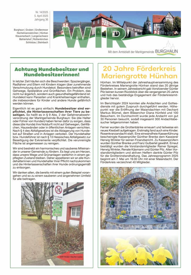 WIR - mit Amtsblatt der Marktgemeinde Burghaun Titelblatt 14/2025