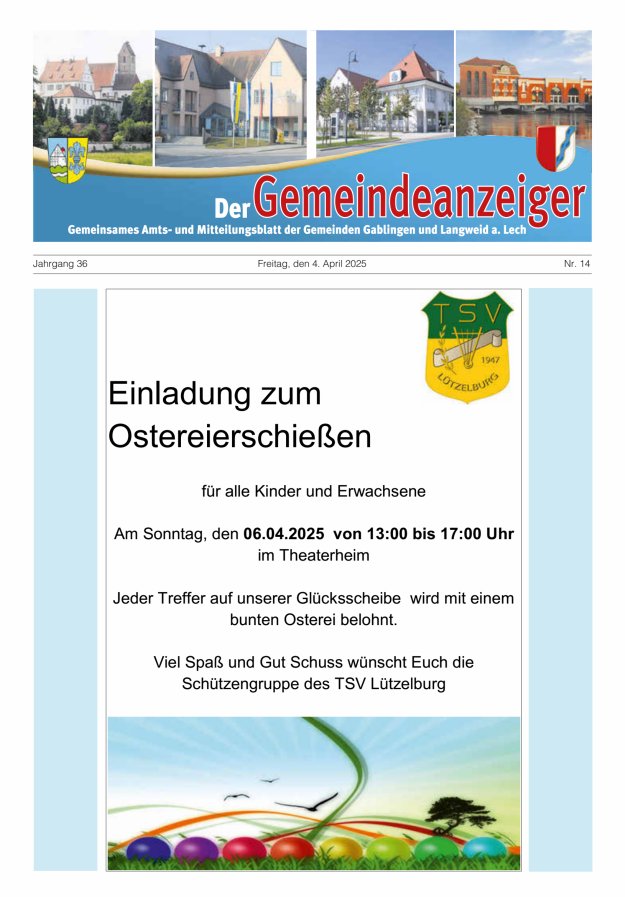 Der Gemeindeanzeiger - Gablingen Langweid Titelblatt 14/2025