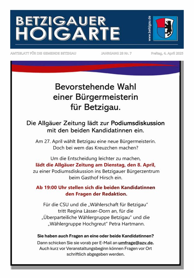 Betzigauer Hoigarte Amtsblatt der Gemeinde Betzigau Titelblatt 07/2025