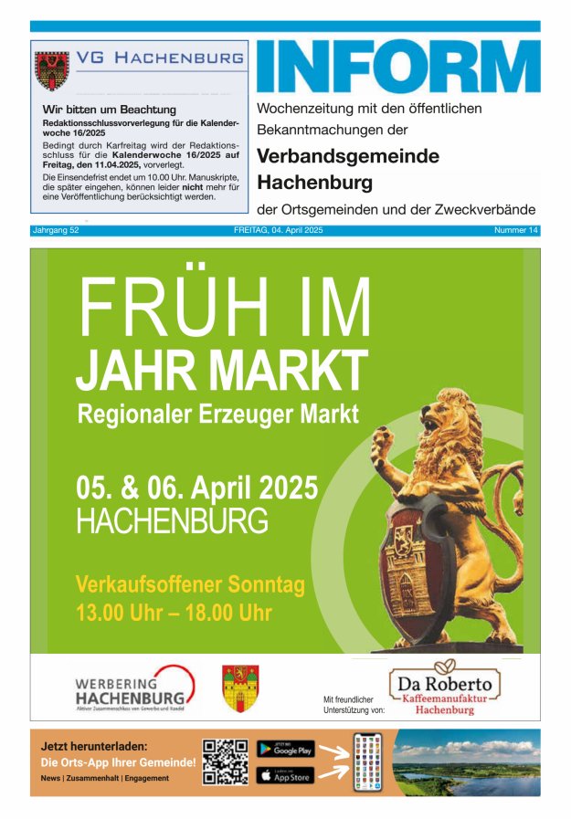 INFORM - Wochenzeitung der Verbandsgemeinde Hachenburg Titelblatt 14/2025