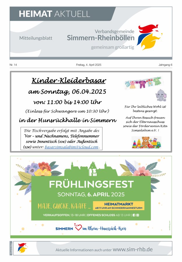 Heimat Aktuell Mitteilungsblatt der VG Simmern-Rheinböllen-Ausg Rheinböllen Titelblatt 14/2025