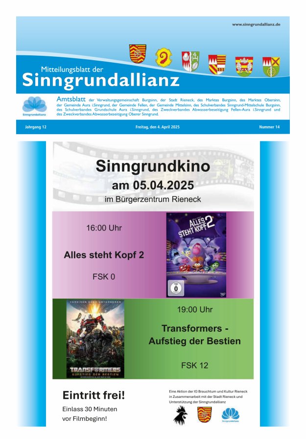 Mitteilungsblatt der Sinngrundallianz Titelblatt 14/2025