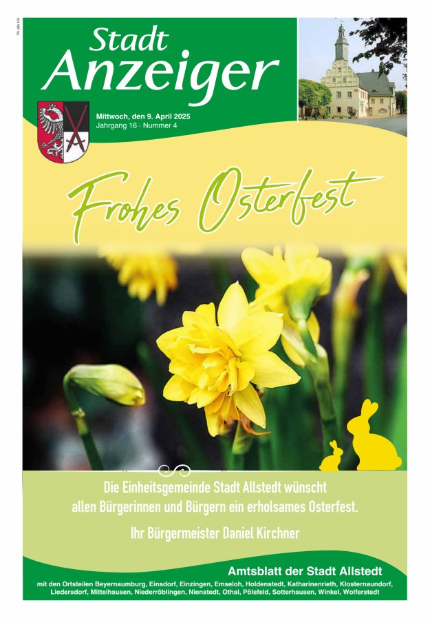 Stadtanzeiger Amtsblatt der Stadt Allstedt mit den Ortsteilen Titelblatt 04/2025