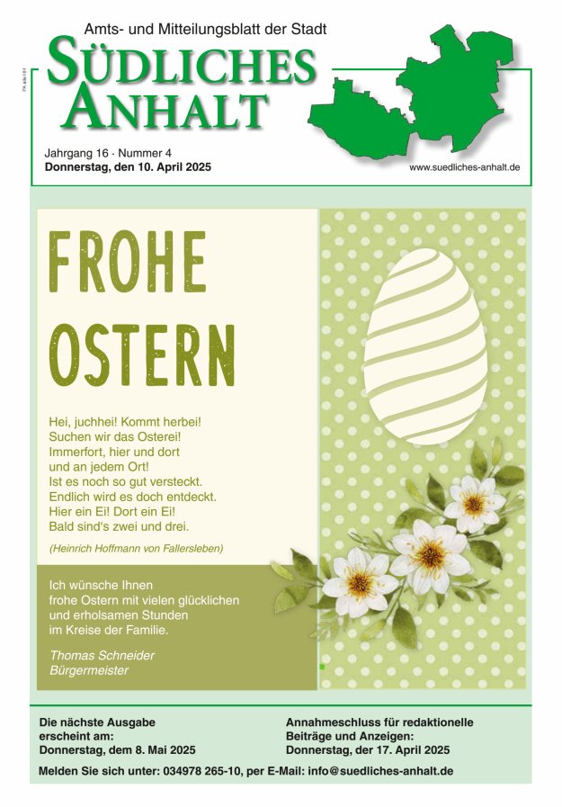 Amts- und Mitteilungsblatt der Stadt Südliches Anhalt Titelblatt 04/2025