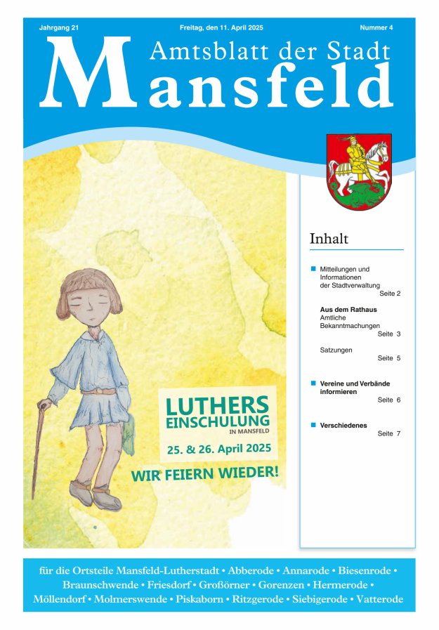 Amtsblatt der Stadt Mansfeld Titelblatt 04/2025