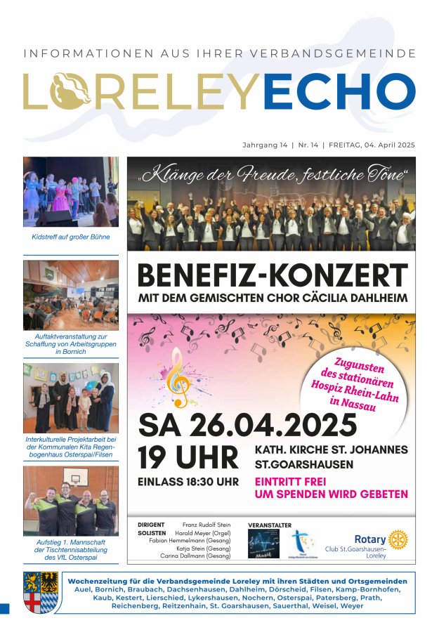 Loreley-Echo - Mitteilungsblatt der Verbandsgemeinde Loreley (Braubach) Titelblatt 14/2025