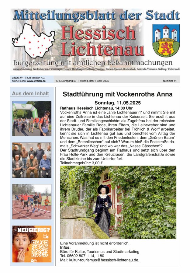 Mitteilungsblatt der Stadt Hess Lichtenau Titelblatt 14/2025