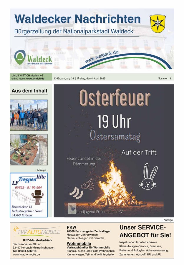 Waldecker Nachrichten Titelblatt 14/2025