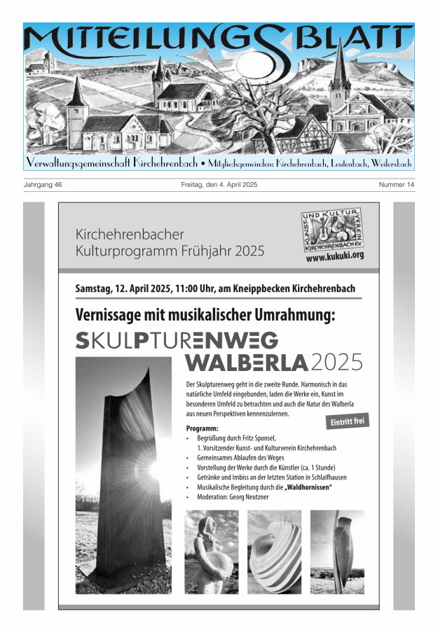 Mitteilungsblatt Verwaltungsgemeinschaft Kirchehrenbach Titelblatt 14/2025