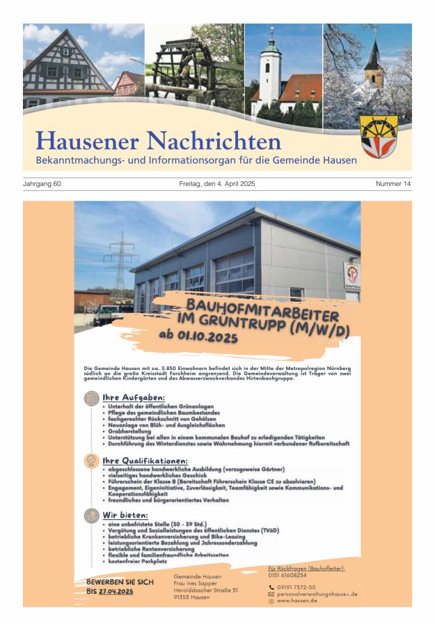Hausener Nachrichten Titelblatt 14/2025