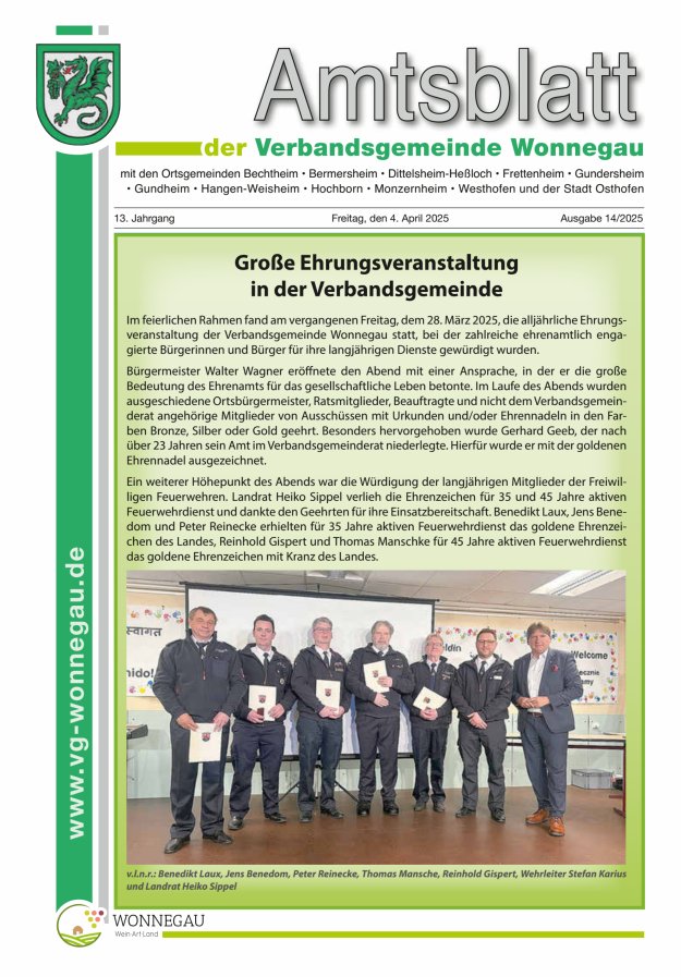 Amtsblatt VG Wonnegau Titelblatt 14/2025