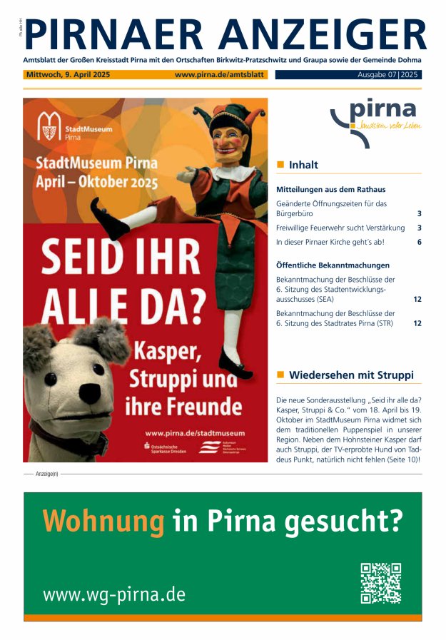 Pirnaer Anzeiger Titelblatt 07/2025