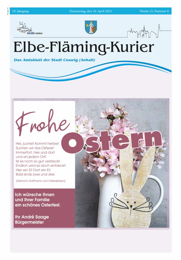Elbe-Fläming-Kurier Das Amtsblatt der Stadt Coswig (Anhalt) Titelblatt 08/2025