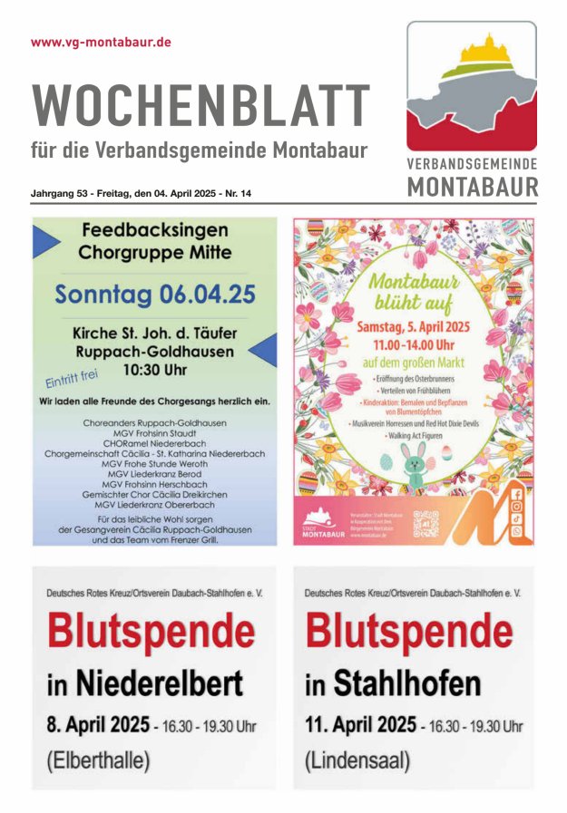 Wochenblatt der Verbandsgemeinde Montabaur Titelblatt 14/2025
