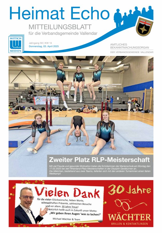 Heimat-Echo - Heimat- und Bürgerzeitung Verbandsgemeinde Vallendar Titelblatt 14/2025