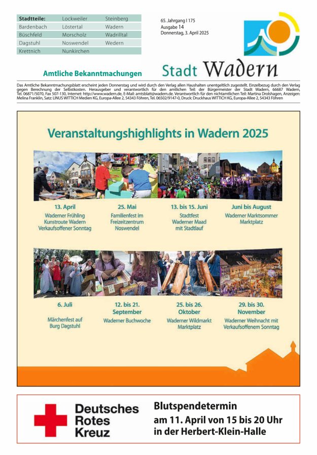 Stadt Wadern Titelblatt 14/2025