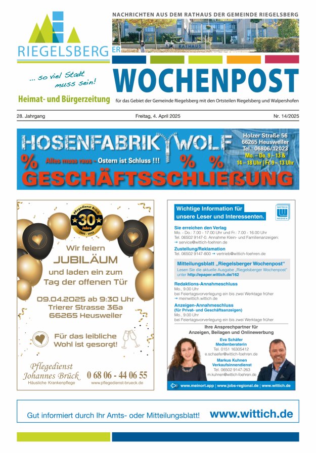 Riegelsberger Wochenpost Titelblatt 14/2025