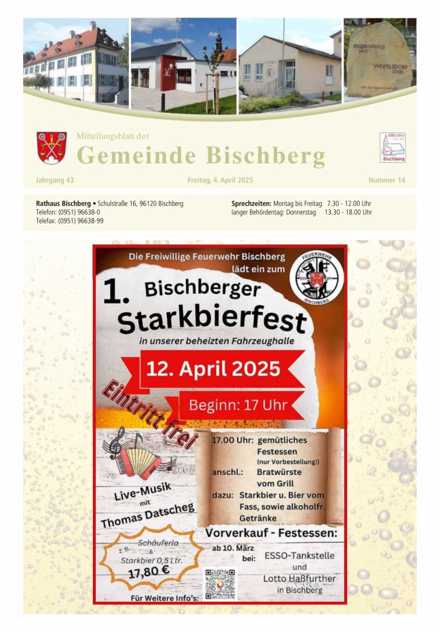 Mitteilungsblatt der Gemeinde Bischberg Titelblatt 14/2025