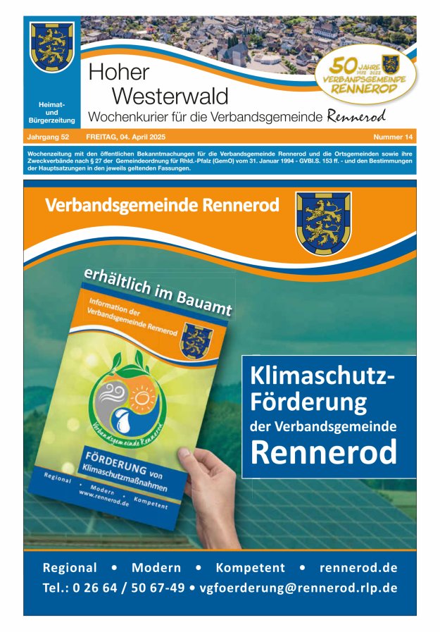 Hoher Westerwald - Wochenkurier für die Verbandsgemeinde Rennerod Titelblatt 14/2025