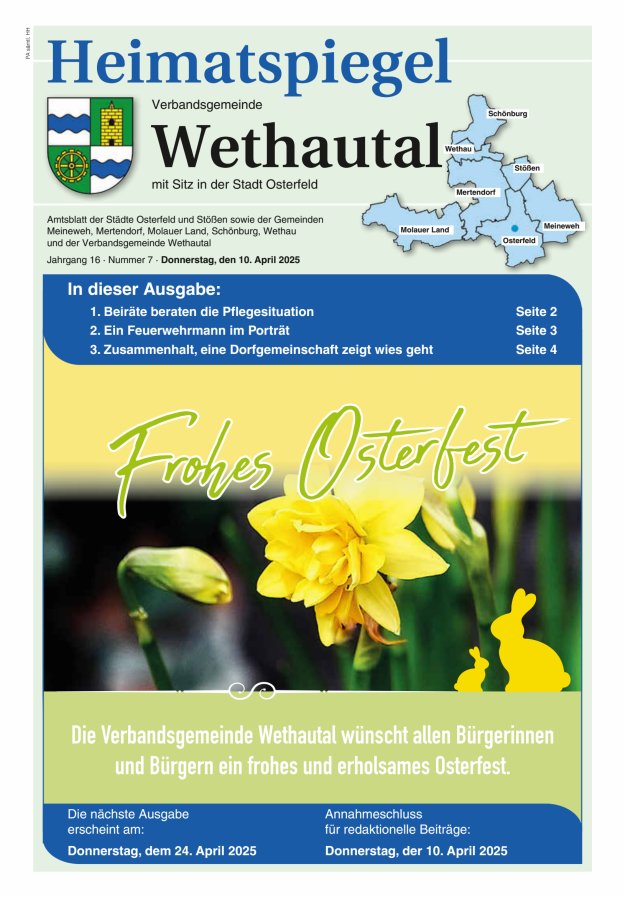 Heimatspiegel Verbandsgemeinde Wethautal mit Sitz in der Stadt Osterfeld Titelblatt 07/2025