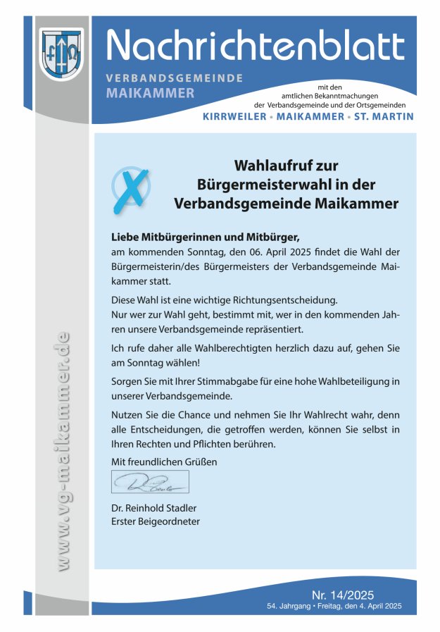 Nachrichtenblatt VG Maikammer Titelblatt 14/2025