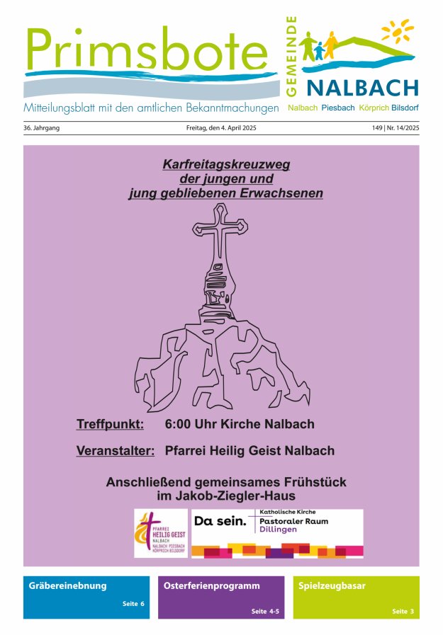 Primsbote Gemeinde Nalbach Titelblatt 14/2025