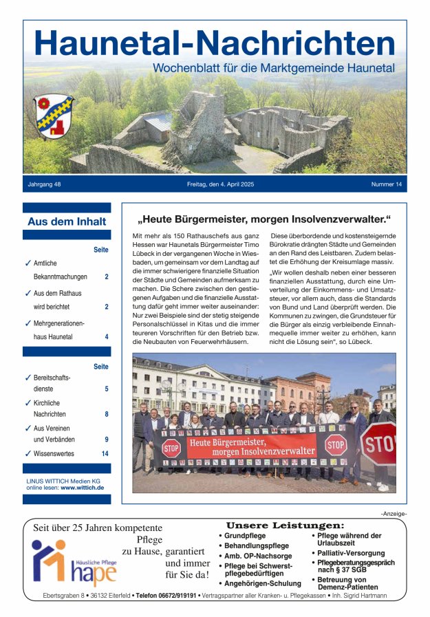 Haunetal-Nachrichten Titelblatt 14/2025