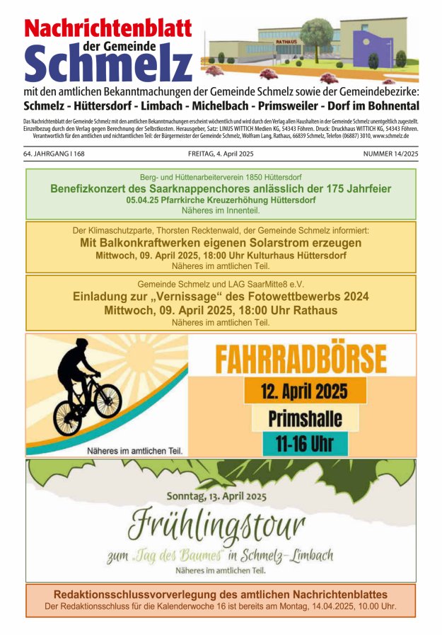 Nachrichtenblatt Schmelz Titelblatt 14/2025