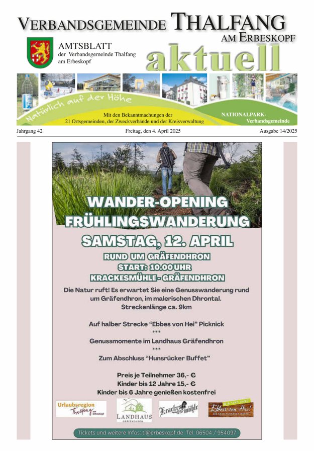 Thalfang aktuell - Amtsblatt VG Thalfang Titelblatt 14/2025