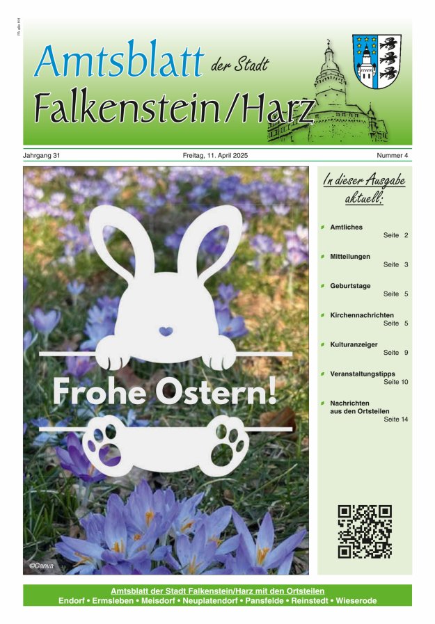 Amtsblatt der Stadt Falkenstein/Harz Titelblatt 04/2025
