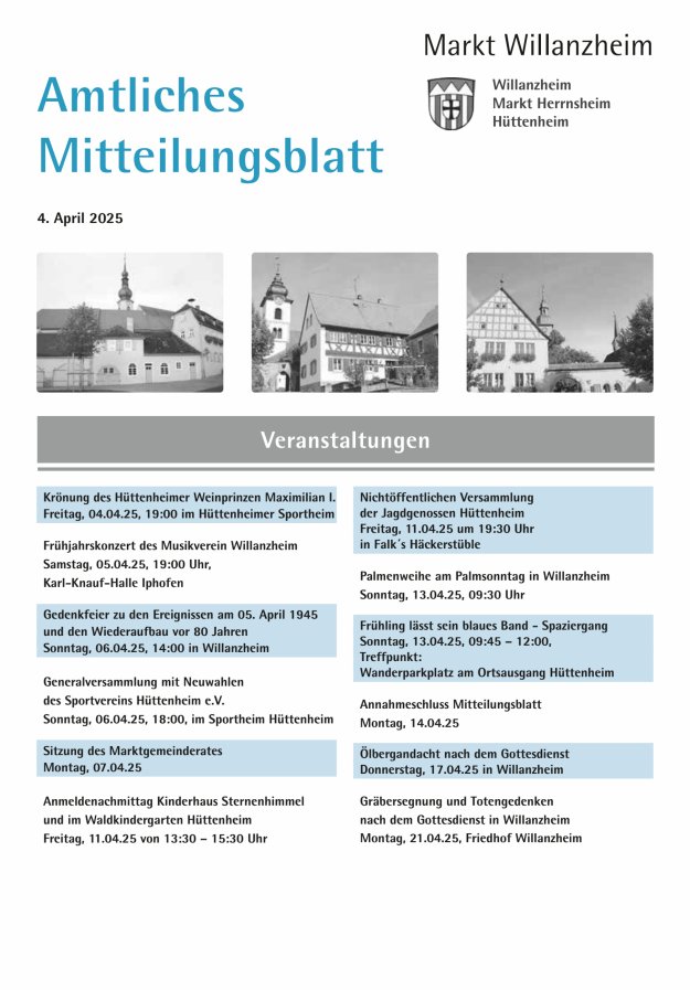 Amtliches Mitteilungsblatt des Marktes Willanzheim Titelblatt 07/2025