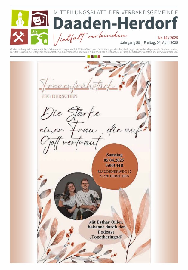 Mitteilungsblatt der Verbandsgemeinde Daaden-Herdorf Titelblatt 14/2025