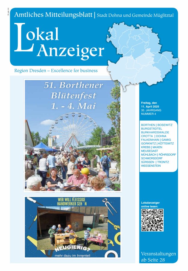 Lokal-Anzeiger – Amtliches Mitteilungsblatt Stadt Dohna und Gemeinde Müglitztal Titelblatt 04/2025