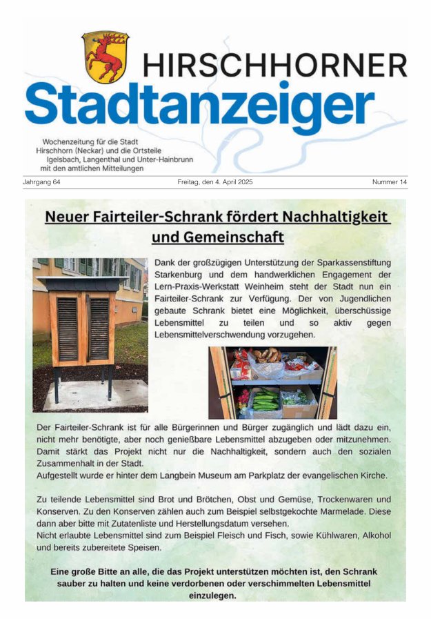 Hirschhorner Stadtanzeiger Titelblatt 14/2025