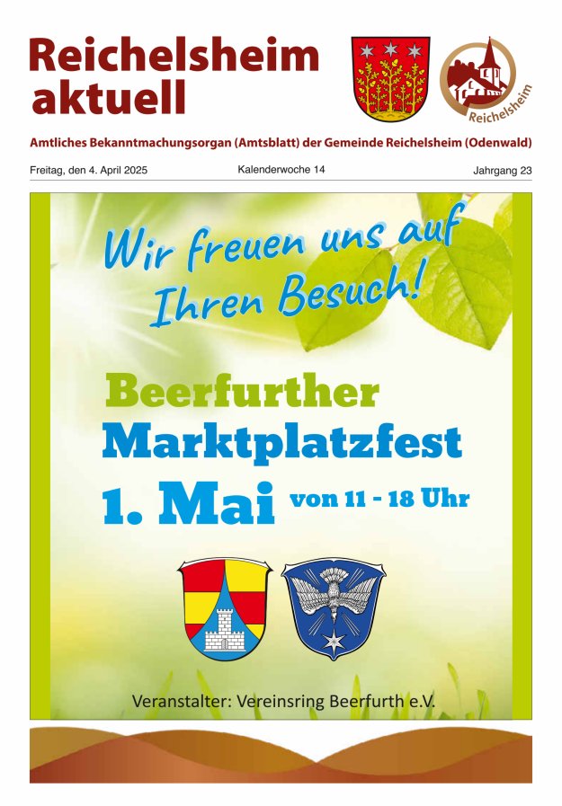 Reichelsheim aktuell - Amtsblatt der Gemeinde Reichelsheim(Odenwald) Titelblatt 14/2025