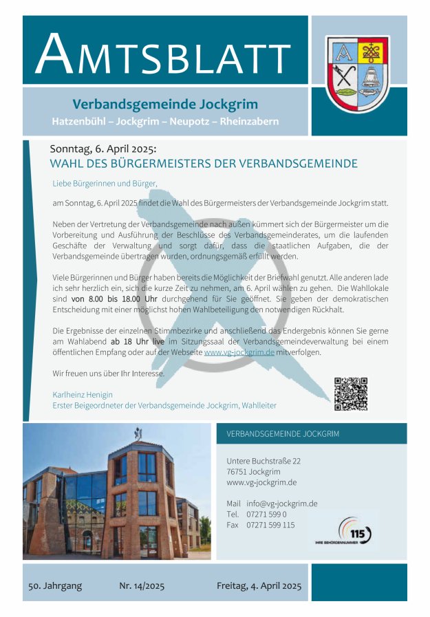 Amtsblatt VG Jockgrim Titelblatt 14/2025