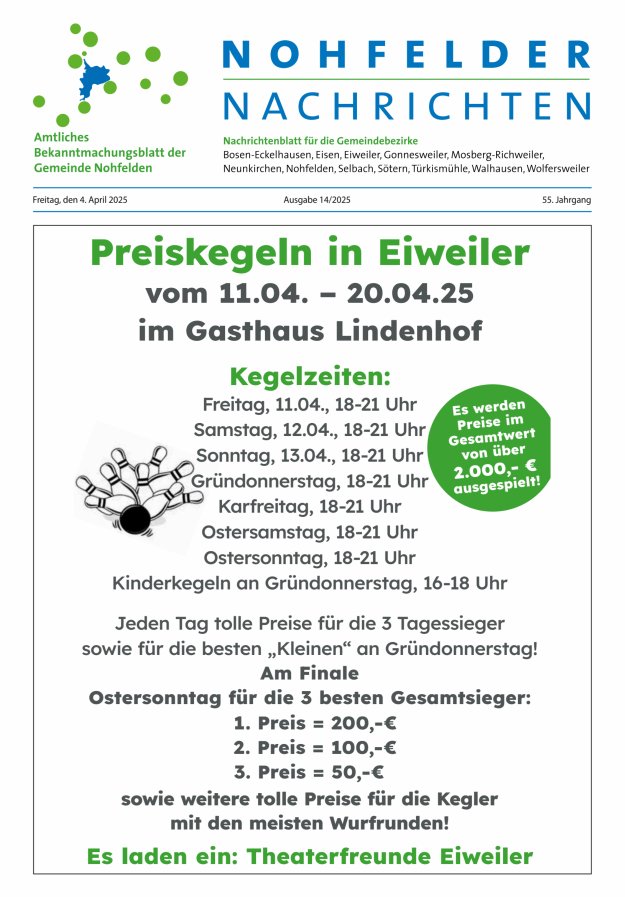 Nohfelder Nachrichten Titelblatt 14/2025